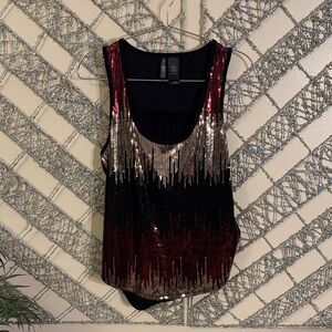 Bisou Bisou Black and Red Sequin Tank Top